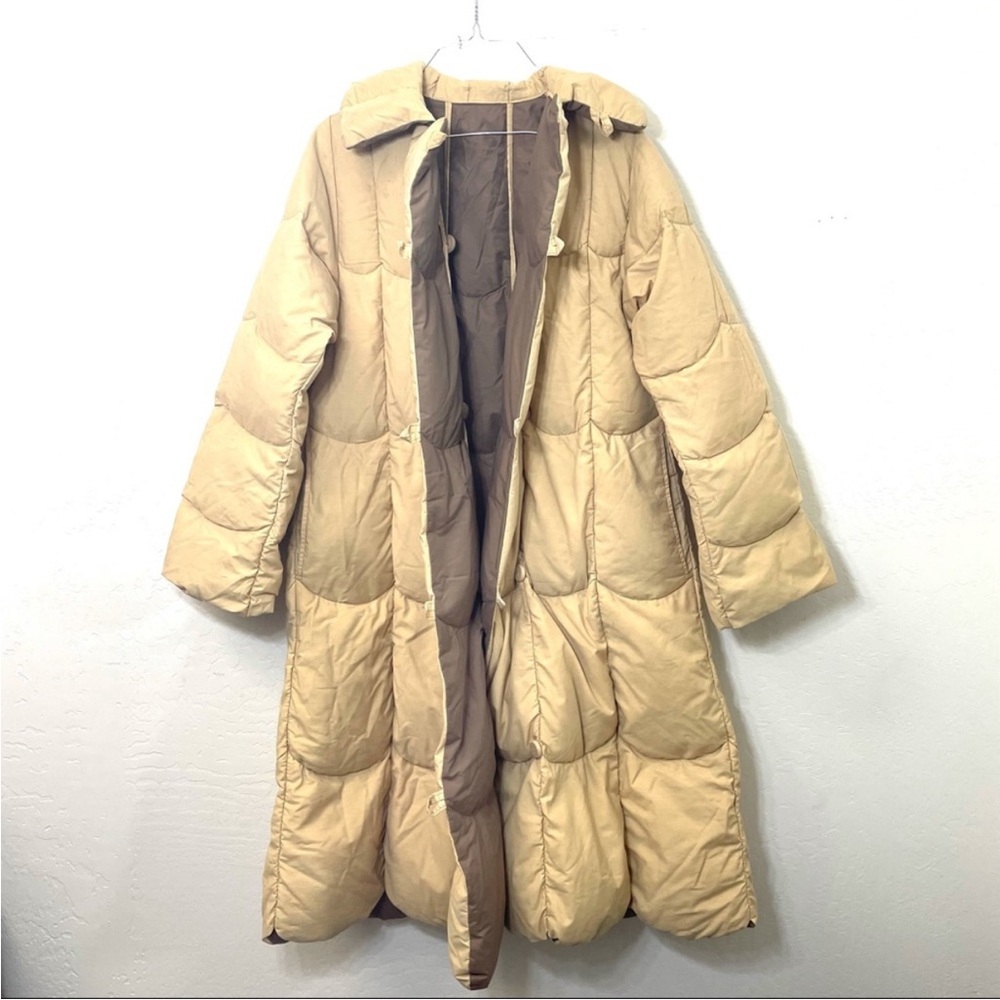 Vintage Snowbird Puffer Coat Brown and Tan Down Filled Reversible Mid Length